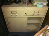 Vintage metal cabinet with 2 file drawers.