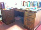 Solid wood desk--story goes it came from a surplus sale at the Jack Daniels' Distillery.