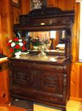 Antique oak mirrored buffet.