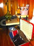 Vintage suitcase, 1960s step end table.