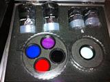 Orion Sirius Plossl eyepieces (20mm, 17mm, 12.5mm, 7.5mm) and tinted lenses.