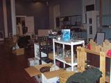 Room full of good things--ceiling fan, "Green Ware" cookware (still in box), light fixture (still in box).