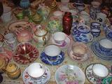 Antique and vintage cup and saucer collection--RS Prussian, USSR, English Bone China, Blue Willow, etc.