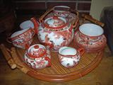Early Japanese bone china tea set--very thin and translucent, tray included.