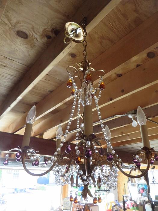 GOLD BRONZE FINISH CHANDELIER
WITH MULTI-COLORED CRYSTALS