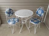 Wrought Iron outdoor ice cream parlor set with nautical upholstry