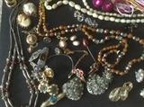 Interesting collection of costume and nicer jewelry, including 12k G.F. vintage shell cameo brooch, chunky Sterling set, sterling WWII Bomber pin, and more