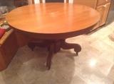Magnificent vintage Oak dining table on massive pedestal on wheels
