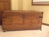 Awesome wood chest with original iron hardware on wheels