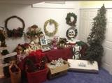 Christmas trees, wreaths, lights, Nativity scenes, snowmen, ornaments, etc