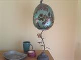 Artist hand painted gourd and metal stand