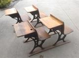 True antique desks, wrought iron frames, one with ink well hole!