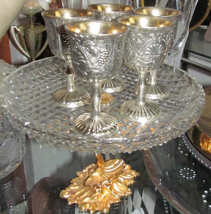 CUT GLASS AND STERLING CUPS