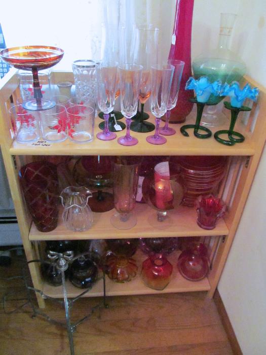 CRANBERRY GLASS AND BLOWN GLASS ART PIECES