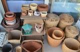 Baskets, Wicker tables and storage pieces. Garden decor, bird houses.
