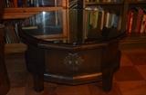 One of two Asian inspired cabinet/coffee tables, one is round, one is square, both have glass on top. Great Storage!