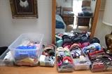 Lots of vintage scarves, belts, hair styling items, wallets, etc.