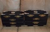 2 pretty black lacquer jewelry boxes lined in blue velvet
