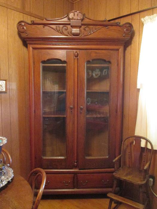 Modified Corner China Cabinet.  Must Be Disassembled. Attached To Wall. 