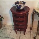 Pair of these drum shaped inlaid end tables