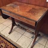 Burled walnut drop side table/server