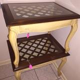 Pair of vintage end tables... there is also a matching coffee table and behind the sofa table.