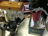Antique cream maker and wall hung grinder