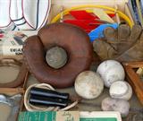 Close up of Vintage Baseball Mitt and Vintage Playground Baseball