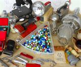 Vintage Flashlights, Marbles and Microscope