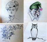 A portion of the E.R. Peaslee Archive showing some original artwork