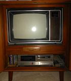 Inside of the Mid Century Modern TV Cabinet with original RCA Victor Deluxe TV