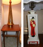 Dunbar Style Mid Century Modern Table and Cool Mid Century Modern Lamp