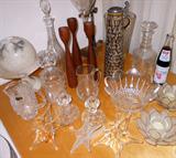 Unusual West German Stein, Teak Mid Century Modern Candle Holders and lots of Lead Crystal pieces