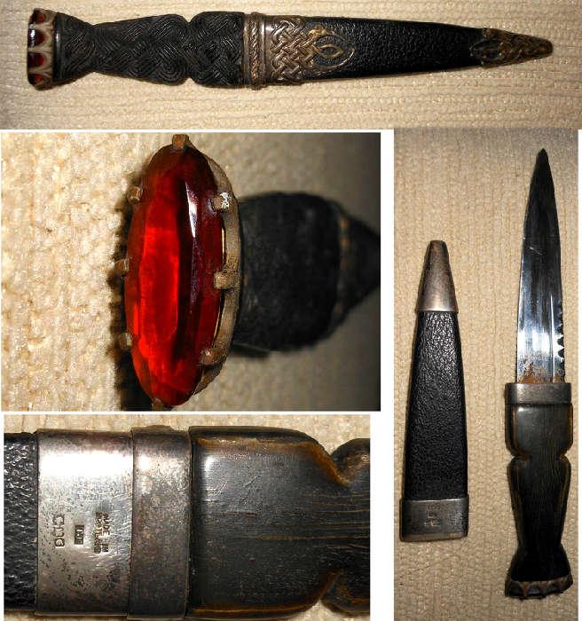 Outstanding Antique Scottish Sterling Silver Skean Dhu, Kilt Knife