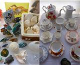 Vintage Teapots, Teacups and Saucers and shells and tropical fish