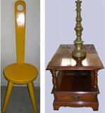Cool Wooden Yellow Painted Modernist Chair and Willett End Table