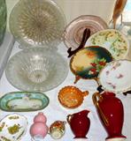 Large Higgins Glass Bowl and Underplate, Limoges Plates, Carnival glass Dish, Depression Glass Plate, German Hand Painted Dish and more