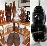 Very Nice Obsidian Statue, Wooden Shoes, Signed Pottery, Fitz and Floyd Musical Candle Holder and much more