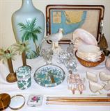 The second of the pair of Palm Lamps, Imari Lidded Box, Lenox, Map Tray, Shells, Glass Elephant, Glass Rabbit and more