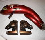 Painted Mexican Gourd Souvenir and Horse Head Bookends