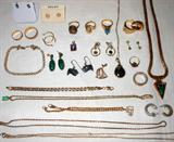 Handmade Venetian 18K ring, Linked and Engraved Diamond Wedding Rings, Argillite earrings- Haida Indian-Queen Charlotte Island Canada, Eliat stone- Israel, New Zealand Greenstone/9K Mount, Antique Ruby & Diamond Ring c1800’s, Tanzanite pendant and Emerald pendant, Diamond 14K Gold Tennis Bracelet and other Gold pieces