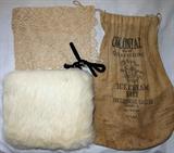 Vintage Fur Muff, Vintage Lace Bonnet and Old Ice Cream Salt Sack