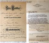 1926 Letter regarding the pension of a Revolutionary War Veteran from the United States Department of the Interior and 1895 Marriage License