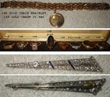 14K Gold Chain weighing 30.9 grams, lovely 10 and 14K Gold Rings and Fabulous Art Deco Diamond Bar Pin-3 inches long
