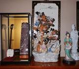 Encased Asian Miniature Musical Instruments and Fine Ceramics
