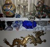 Showing one of a Pair of Excellent Brass Wall Hanging Dragons along with Luster Like Electrified Lamps