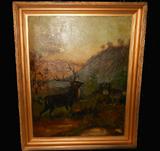 Found in the Garage; a Large and Very Old Oil Painting with Deer