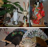 Bobble Head Asian Rabbit with Long Ears and Asian Doll