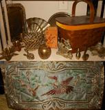 Small sample of the numerous Brass items available and lovely small silk tapestry