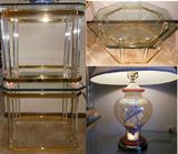 Mid Century Modern/Hollywood Regency Metal, Glass and Lucite End Tables and Matching Coffee Table
